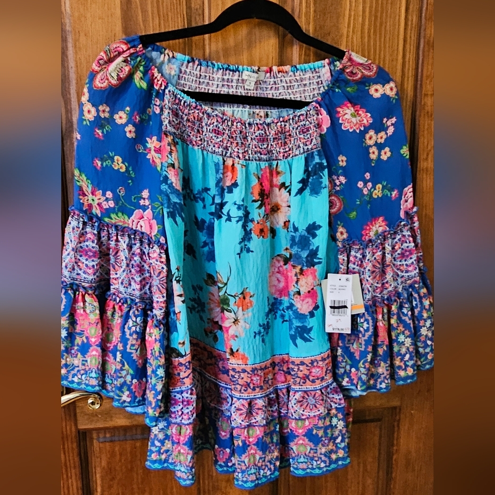 Floral Bohemian Dress - Blue and Pink